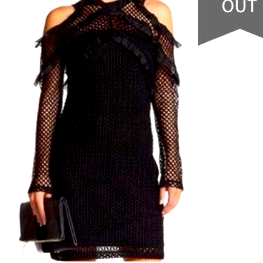 Gracia Black Cold-Shoulder Mesh Dress